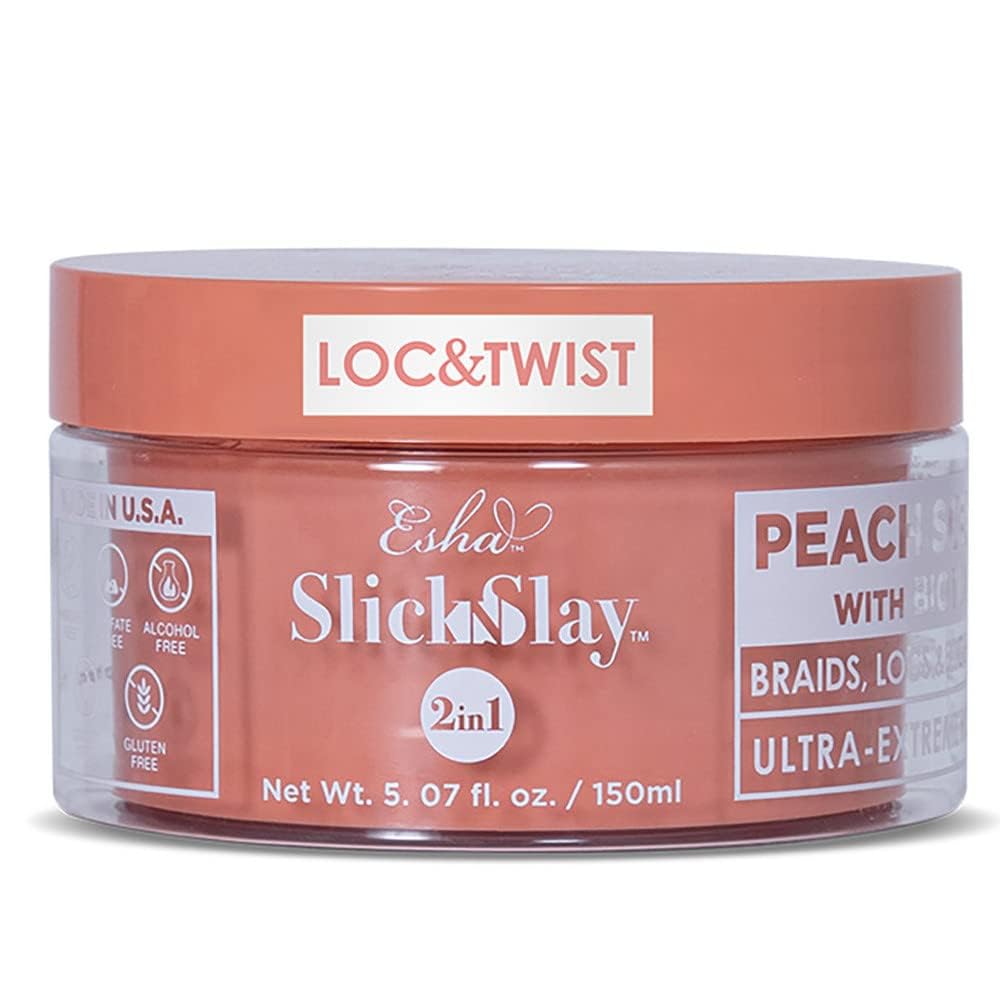 Esha Slick N Slay Braiding Gel - 3-in-1 Ultra Extreme Hold, Hydrating & Conditioning Gel for Hair, Locs, Twists, Braids (PEACH, 5 oz.)