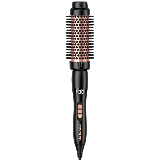 Thermal Brush for Blowout Look zavarea, 1.5 inch Round Brush with Upgrade 9 Temperature Settings, Negative Ion Heated Hair Tools Makes Hair Smoother Get Natural Curls, Dual Voltage.