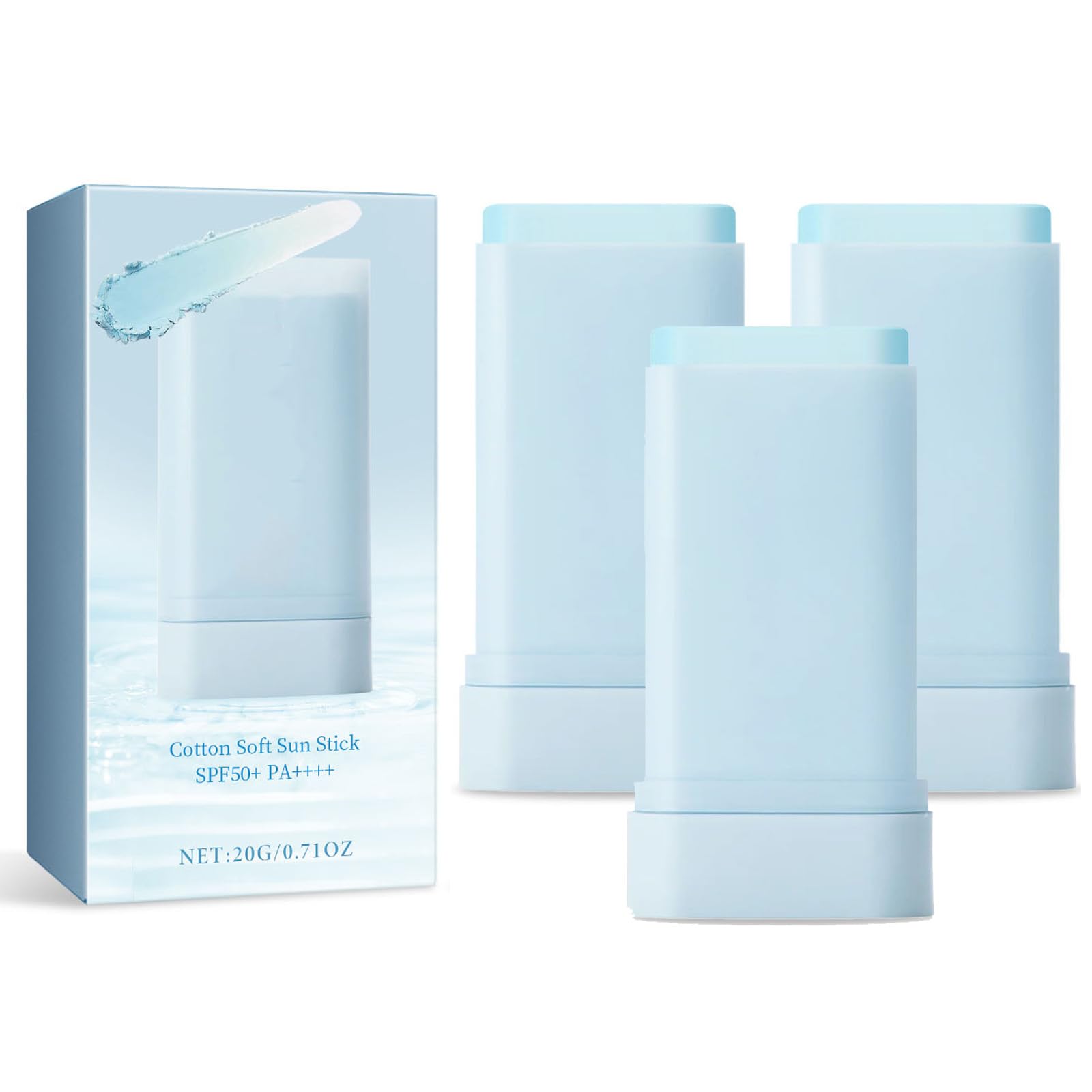 3PC Sheghy Cotton Soft Sun Stick SPF50+, Korean Skin Care Sunscreen Stick,Lightweight Hydrating Tinted Facial Sunscreen,Moisturizing Protector Solar Sunblock for Face and Body,Refreshing & Non-Greasy