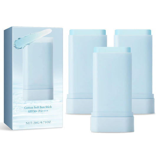 3PC Sheghy Cotton Soft Sun Stick SPF50+, Korean Skin Care Sunscreen Stick,Lightweight Hydrating Tinted Facial Sunscreen,Moisturizing Protector Solar Sunblock for Face and Body,Refreshing & Non-Greasy