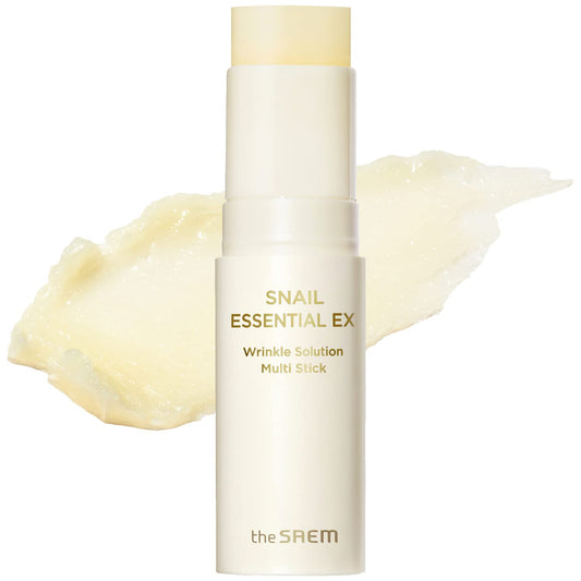 THESAEM Snail Essential EX Wrinkle Solution Multi-Purpose Balm Stick Anti Aging & Moisturizing Face & Eye Treatment With Snail Collagen & Honey for Moist Glow, 0.4oz.
