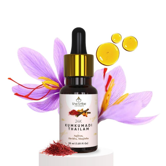 24k Kumkumadi Thailam, Skin Brightening, Oil, Toned Glow Enriched with Saffron Sandalwood, Chemical Free Natural, 30 ml Pack of 1 Standard