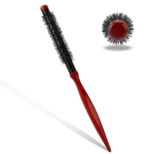 Mini Quiff Roller Brush for Blow Drying and Curling - 1/2 Inch Portable Travel Brush with Wooden Handle and Nylon Bristles for Styling Short, Fine Hair