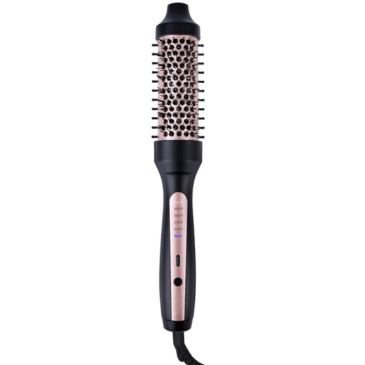 1.5 Inch Ionic Thermal Brush Heated Round Brush for Blowout Styling, Frizz Control, 5 Heat Settings with LCD Display, Auto-Off, Dual Voltage for Travel, Black