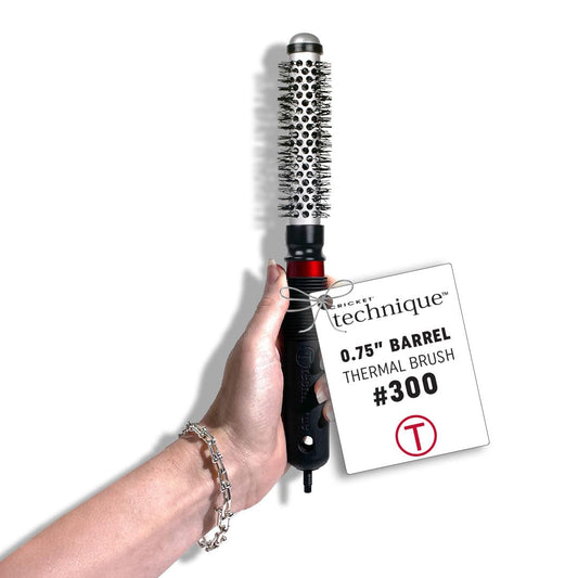 Cricket Technique Thermal Hair Brush #300 0.75” for Blow-Drying, Curling, and Styling Heat-Retaining Barrel with Anti-Static Tourmaline Bristles, Round Thermal Brush, Not Electric, All Hair Types