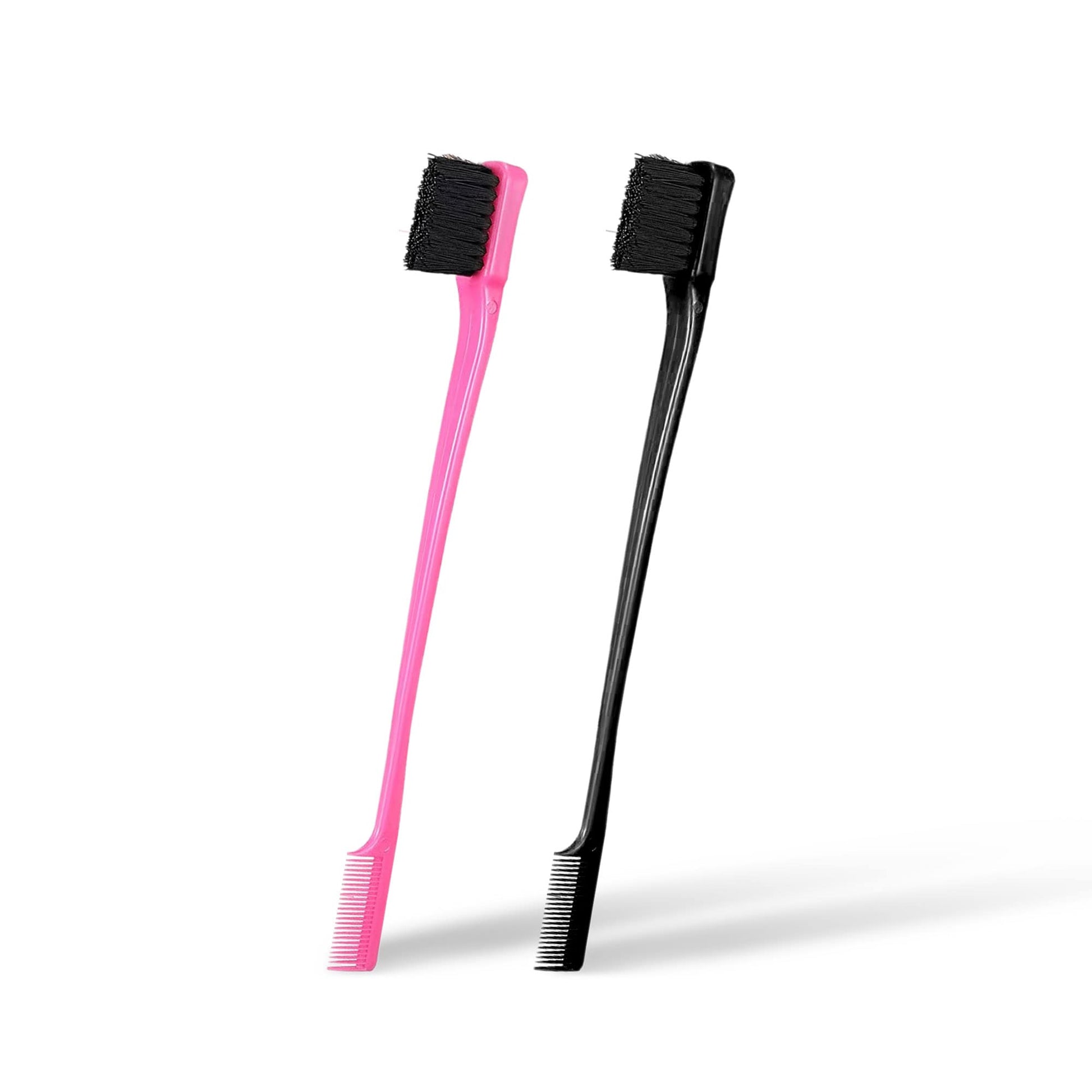 Foxi Fresh Double Sided Edge Control Hair Brush Comb Combo Pack 2 Pieces Pink and Black