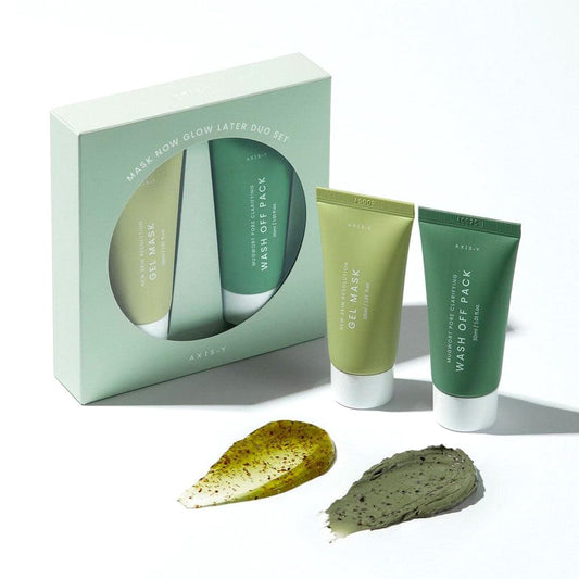 AXIS-Y Mask Now Glow Later Wash Off Mask Duo Set | Clay Mask Gel Mask | Mugwort Mask | Korean Skincare | 30ml
