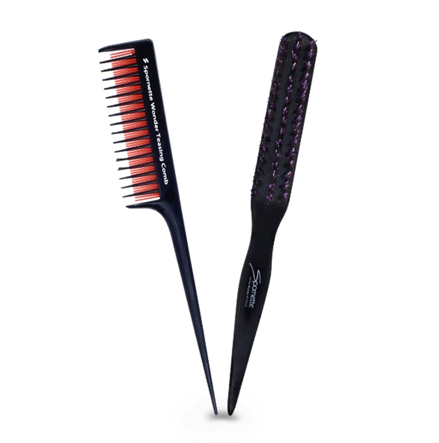 Spornette Teasing Brush & Comb Set - Little Wonder Boar & Tourmaline Nylon Bristle Brush #111, Triple Comb #TC-1 for Backcombing, Volume, and Slick Styling