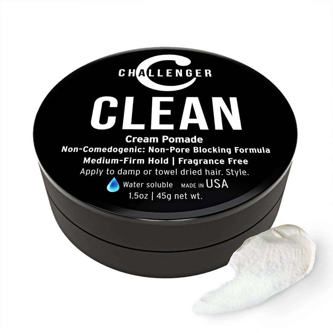 Challenger Fragrance Free Cream Pomade | Non-Comedogenic Styling Product | Unscented Hair Gel | Medium Firm Hold & Clean Ingredients | 1.5oz