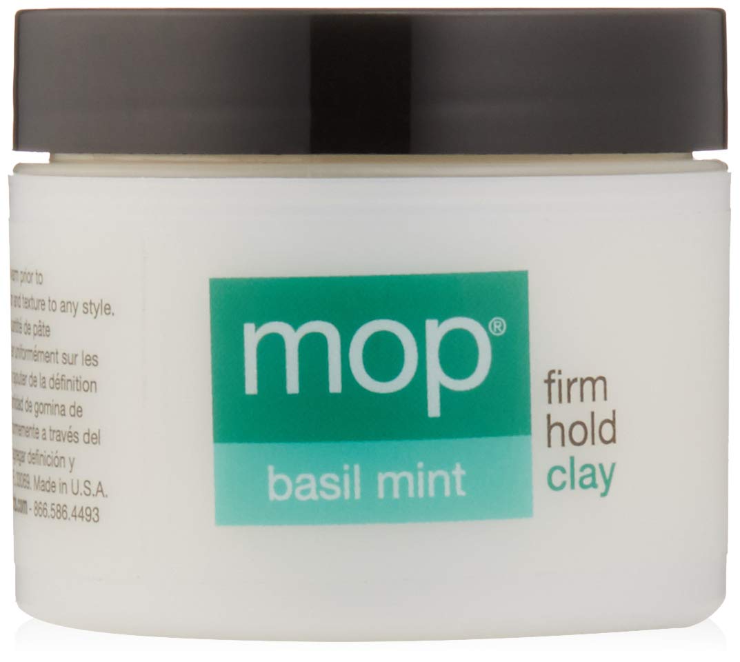 MOP Basil Mint Firm Hold Clay, 2 Oz., Long Lasting Hold, Definition, Textured Matte Finish For All Hair Types