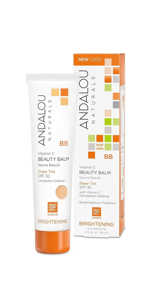 ANDALOU NATURALS Vitamin C BB Beauty Balm Sheer Tint SPF 30, 2-in-1 BB Cream & Face Sunscreen with Broad Spectrum Protection, Mineral Sunscreen with Non-Nano Zinc Oxide, 2 Fl Oz