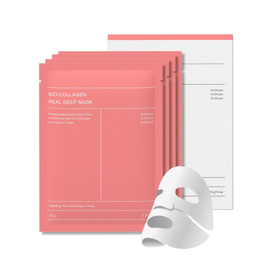Bio-Collagen Facial mask, 34g, Hydrating Face Mask with Collagen Essence, Pore Minimizing, Lightweight and Breathable 1.20 oz x4ea