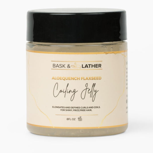 Bask & Lather Aloequench Flaxseed Coiling Jelly, Vegan Curl Defining Jelly with Flaxseed Oil & Aloe Vera, 8oz, Hydrates, Strengthens, Reduces Breakage & Frizz, Cruelty Free, Chemical Free
