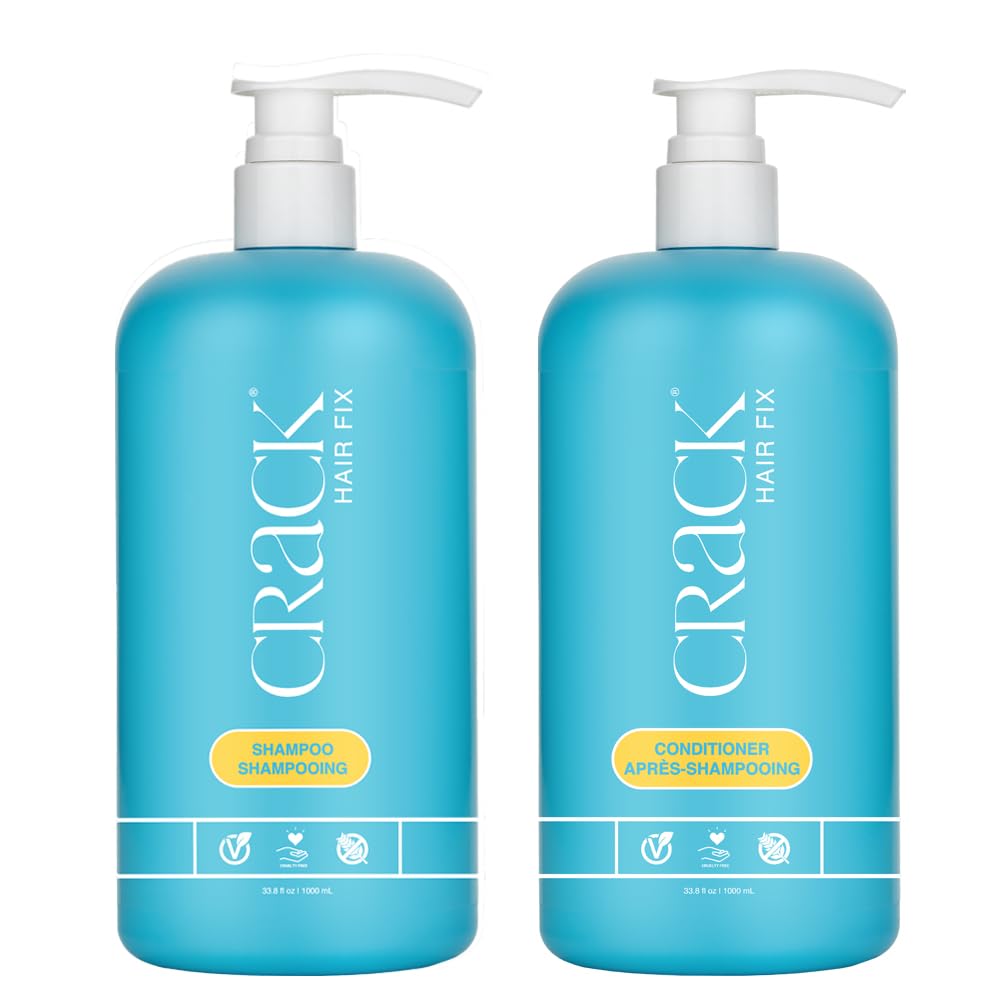 CRACK HAIR FIX Shampoo and Conditioner Set, 33.8 oz Each | Anti-Frizz Hair Products for Damaged Hair, Bond Repair, Curl Care, Humidity Control, and Color Protection