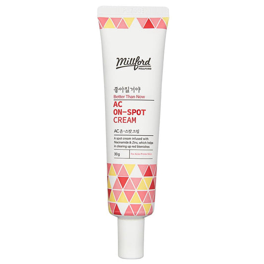 Millford AC On-Spot Cream 30g/1.05 Oz, Zinc Oxide 10%, Niacinamide 2% for Active Skin Repair, Acne Spot Treatment for Face, Blemish Care, Dark Spot, Korean Skincare for Sensitive & Acne-Prone Skin