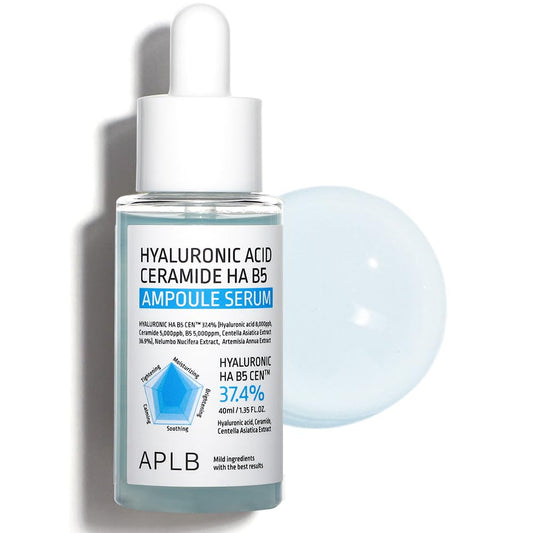 APLB Hyaluronic Acid Ceramide HA B5 Ampoule Serum | HYALURONIC HA B5 CENª 37.4% 1.35 FL.OZ/Korean Skincare, Long lasting moisturizing, Revitalize for gentle and improve skin texture