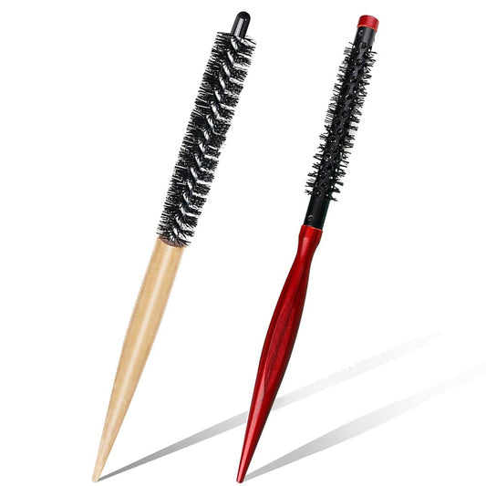 2 Styles Small Round Brush, Wooden Mini Hair Brush Roller Quiff Hair Combs, Mustache Brush, Travel Nylon Hairdressing Brushes Styling Volume Hairbrush for Curling, Short, Thin Hair