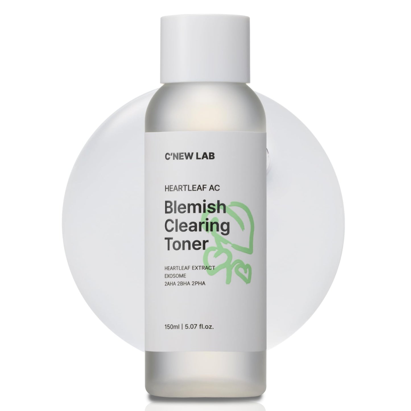 C'New LAB Heartleaf AC Blemish Clearing Toner 150ml (5.07 fl.oz.) | Sebum & Acne Control, Pore Tightening, Skin Balancing Toner | Heartleaf Extract, Heartleaf Exosome, PHA, Korean Facial Toner