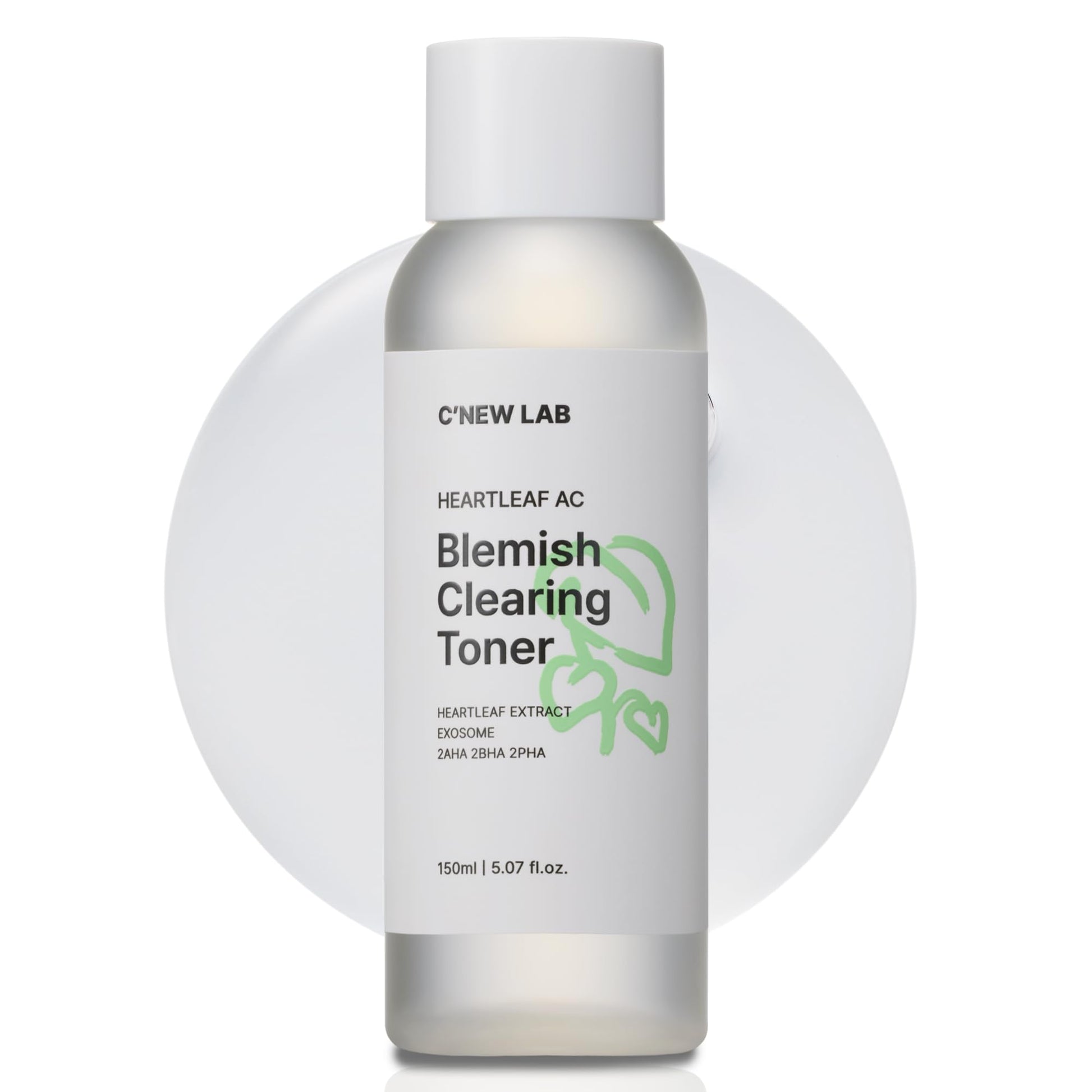 C'New LAB Heartleaf AC Blemish Clearing Toner 150ml (5.07 fl.oz.) | Sebum & Acne Control, Pore Tightening, Skin Balancing Toner | Heartleaf Extract, Heartleaf Exosome, PHA, Korean Facial Toner
