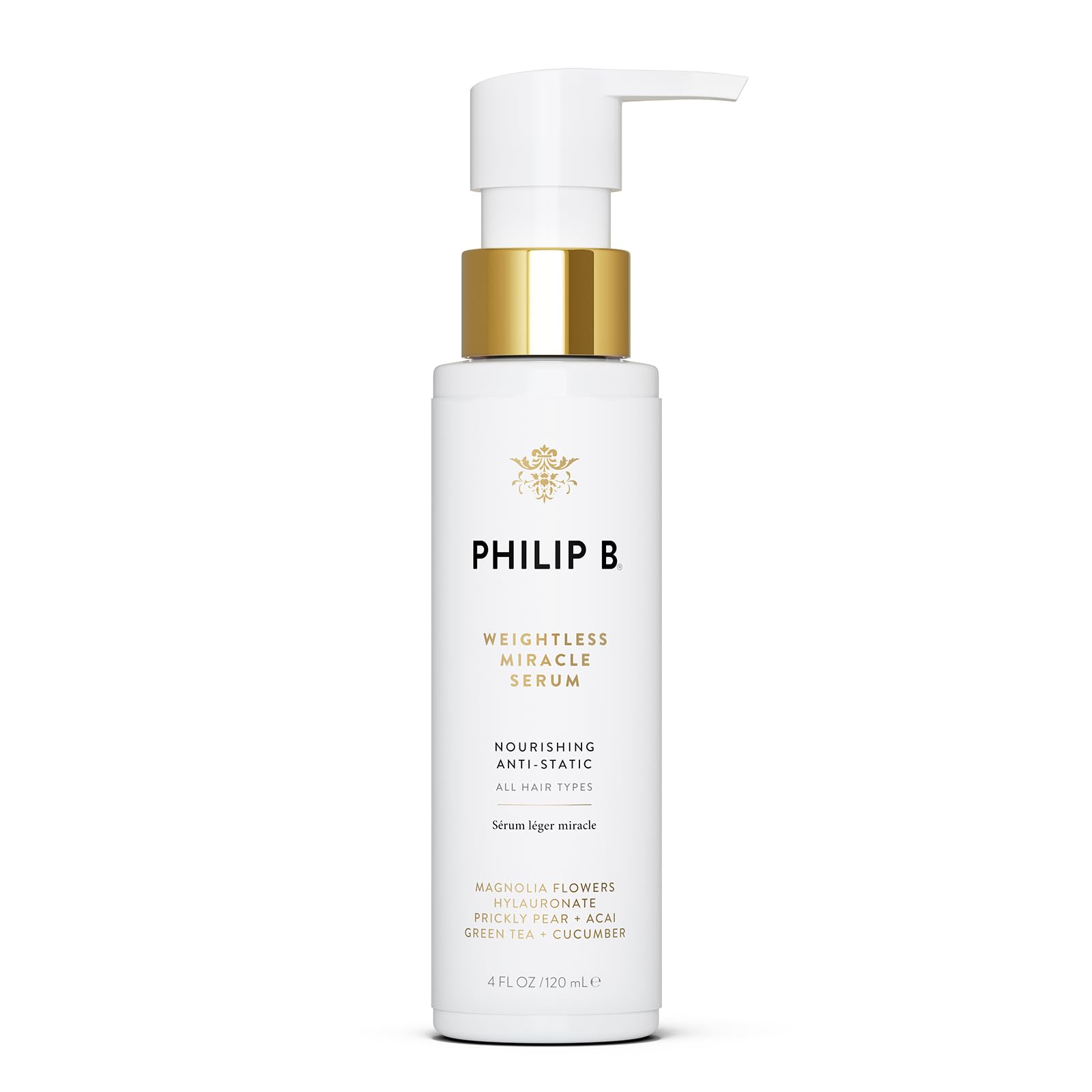 PHILIP B. Weightless Miracle Serum, Leave-In Hair Conditioner Treatment, 4 Fl Oz (120 mL) - Conditions Dry, Damaged Strands with Hyaluronic Acid, Smooth Frizz and Prevent Damage