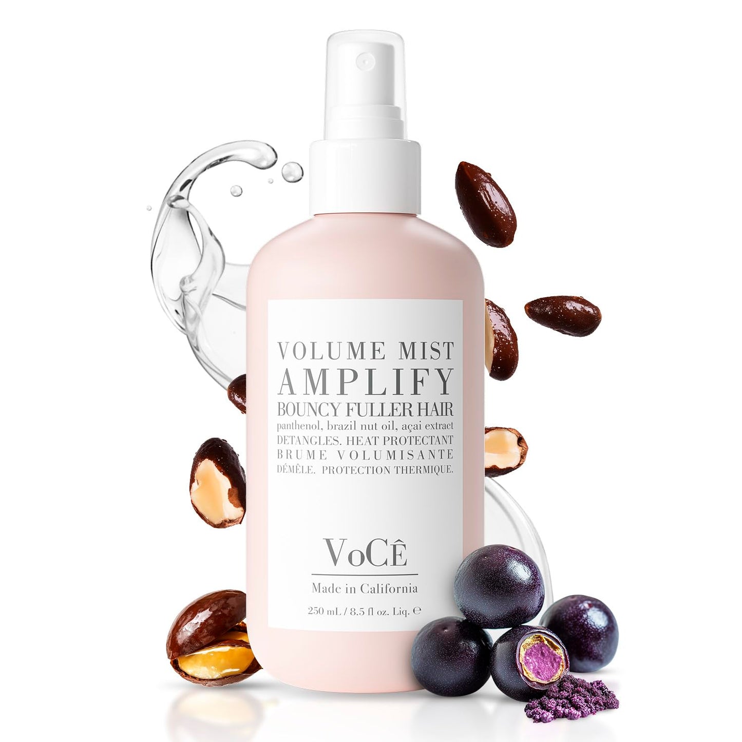 VoCÊ Haircare Natural Volume Mist | Heat Protection Volumizing Blowout Spray | Non-Toxic, Cruelty-Free, Vegan Haircare for Fine Hair with Panthenol, Acai Berry, and Brazil Nut Oil (8.5 oz | 250ml)