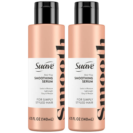 SUAVE Simply Styled Hair Smoothing Serum Anti-Frizz Hair Serum, Anti-Humidity, 24H Frizz Control for Smooth & Sleek Hair, 4.75 oz (Pack of 2)