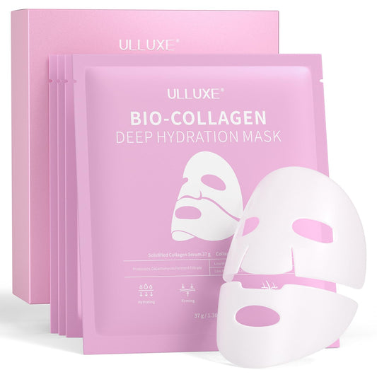 Bio-Collagen Face Mask for All Skin Types, Overnight Hydrogel Facial Mask for Hydrating, Lifting, Moisturizing, Firming, Anti-Aging, Improve Elasticity & Even Skin Tone, 37g x 4ea