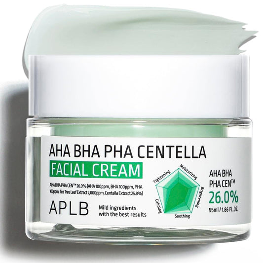 APLB AHA BHA PHA Centella Facial Cream | AHA BHA PHA CENª 26.0% 1.86 FL.OZ/Korean Skincare, Exfoliant, Deep hydration, Revitalize for gentle and improve skin texture