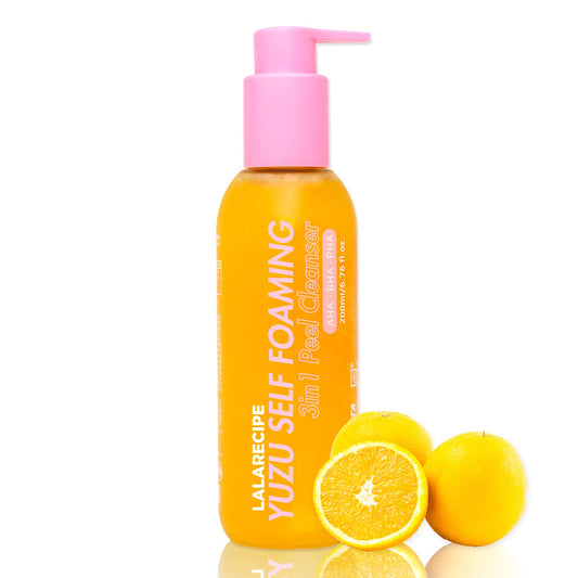 Yuzu Self-Foaming 3-in-1 Facial Cleanser Korean Daily Face Wash with AHA BHA PHA for Gentle Exfoliation and Pore Care Hydrating Cleanser for Dry and Sensitive Skin (200ml/ 6.6 fl oz)
