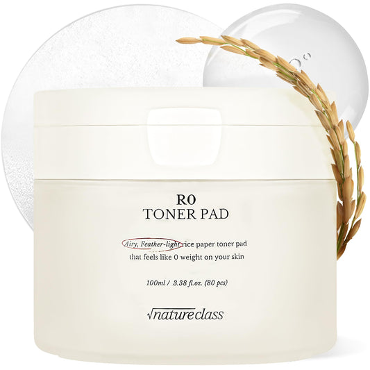 NATURECLASS R0 Rice Toner Pads |Seamless Cellulose Gel | Zero Irritation Hydration | Rice-Peptide Complex for Soothing,Nourishing | Vegan & Biodegradable | Korean Skincare | 80 Pads