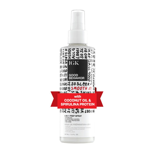 IGK GOOD BEHAVIOR 4-in-1 Prep Spray | Leave In + Detangle + Heat Protectant | Vegan + Cruelty Free |