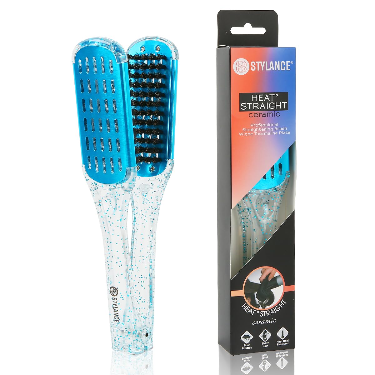Boar Bristle Clamp Hair Brush, Ceramic Double Sided Brush Clamp Straightener,Detangling, and Styling Hair
