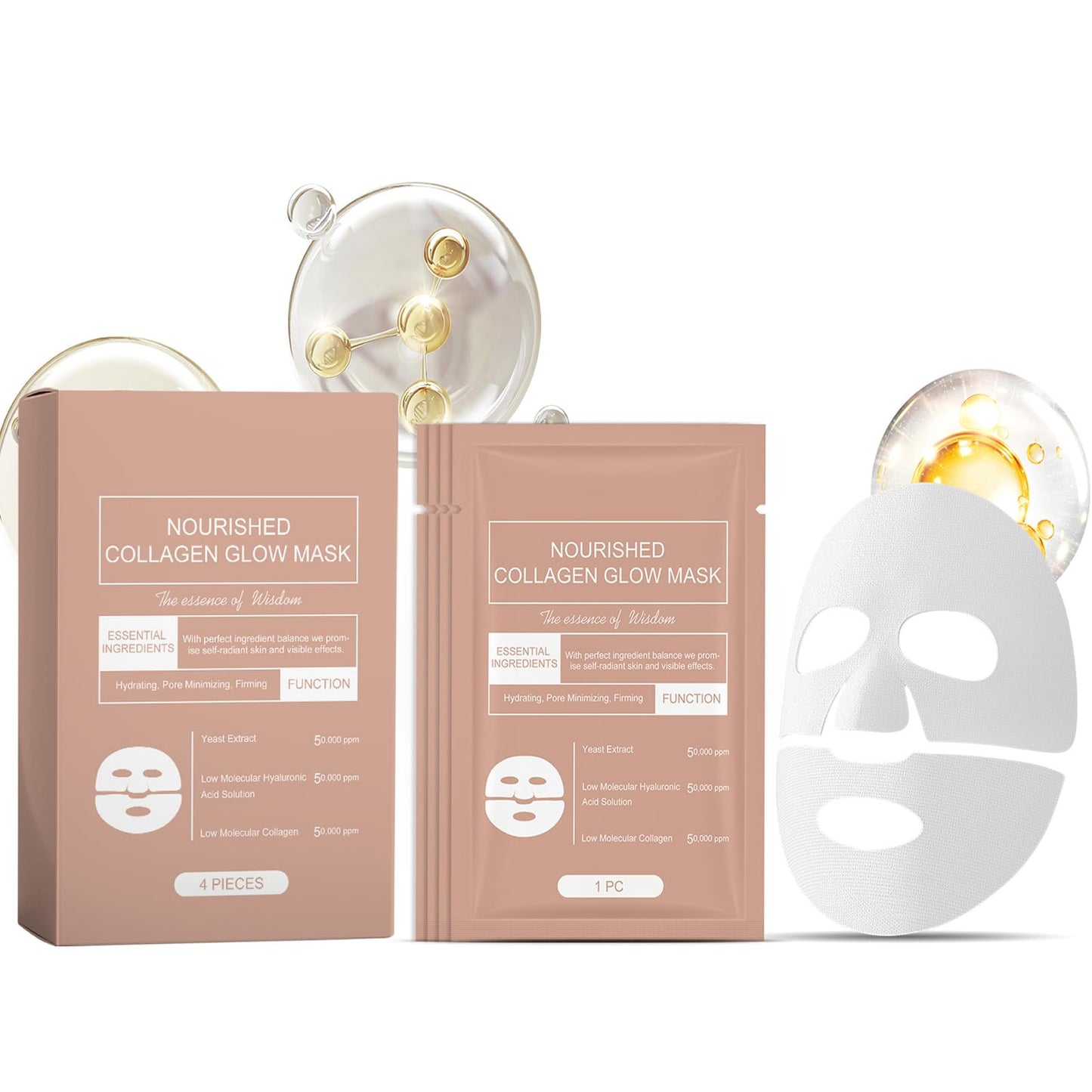 Collagen Face Mask, Korean Skincare Deep Hydrogel Overnight Hydrating Overnight Face Mask for Glass Skin Lifting, Firming, Moisturizing & Pore Refining, 4 Jelly Masks for Women and Men
