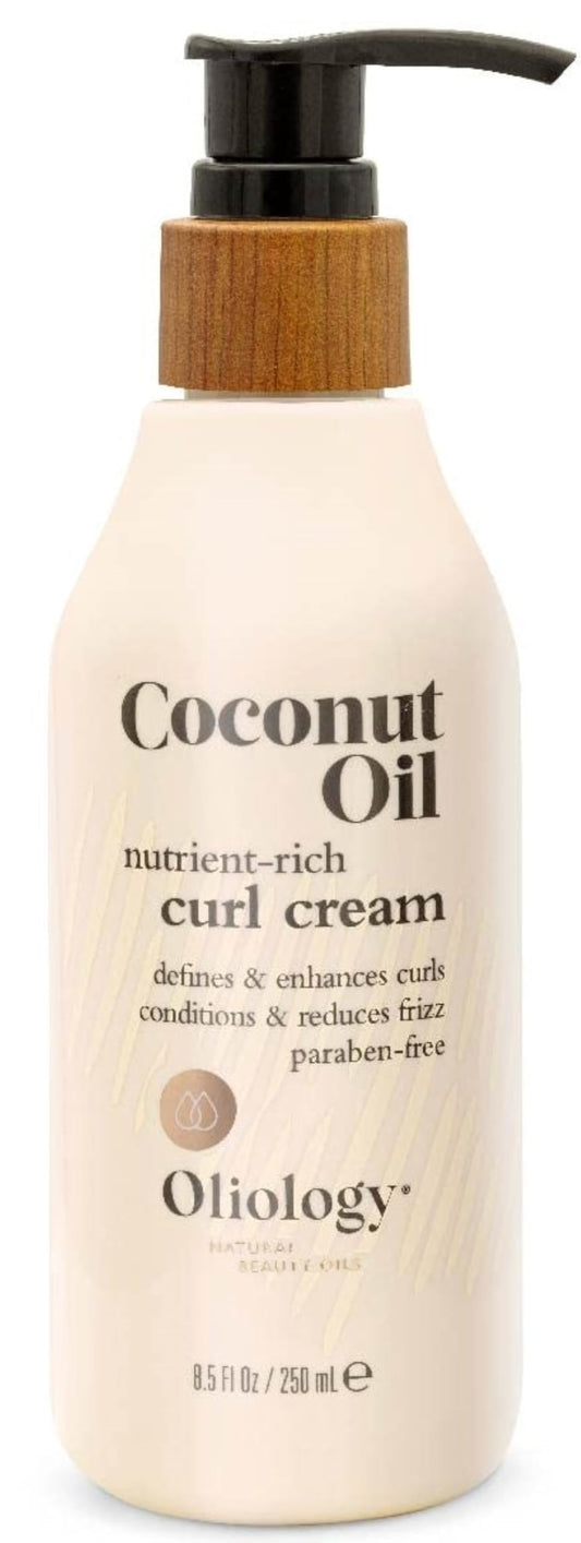 Oliology Coconut Oil Curl Cream - Defines & Enhances Curls & Waves | Botanically Infused | Conditions & Reduces Frizz | Made in USA, Cruelty Free & Paraben Free (8.5oz)