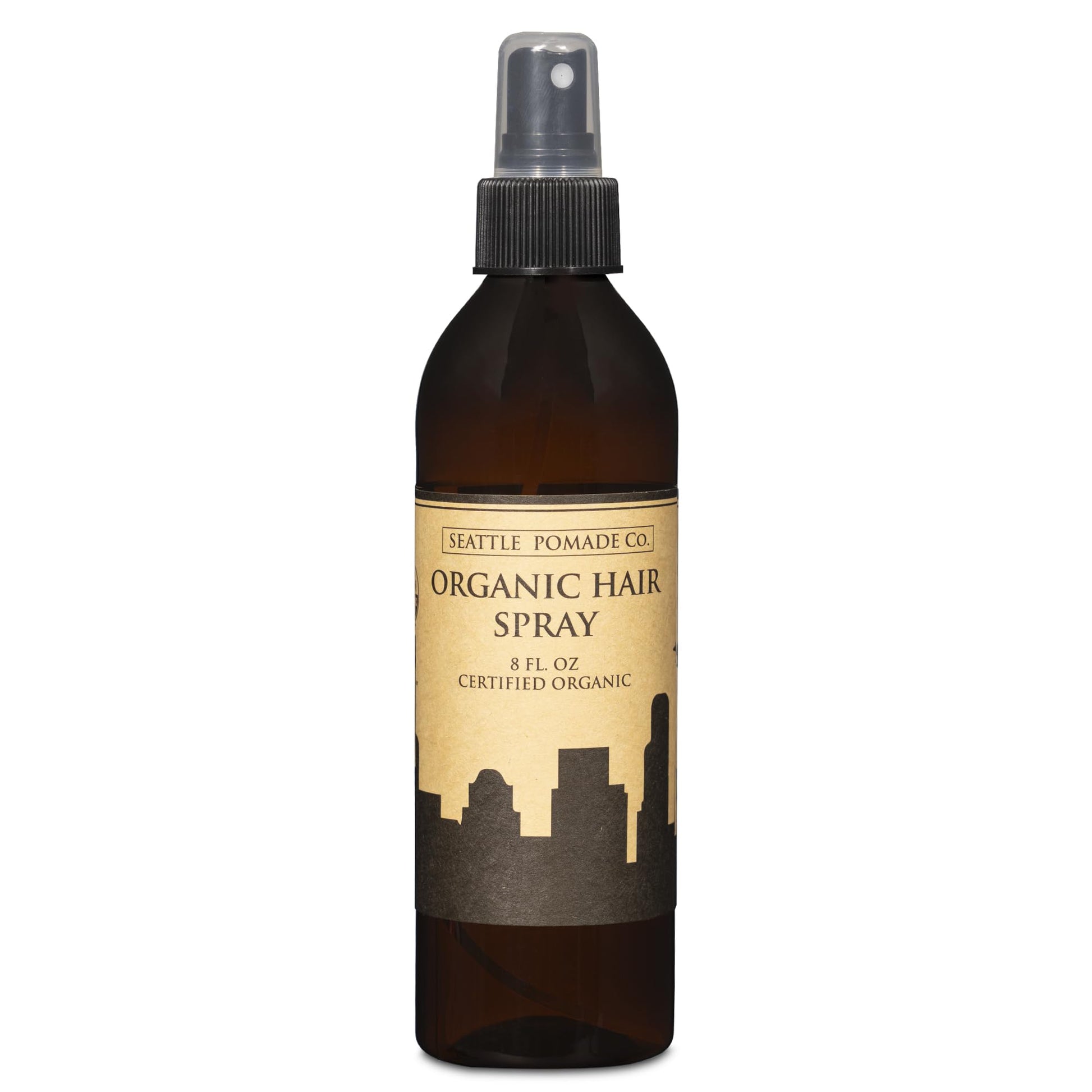 Seattle Pomade Co. Certified Organic Hair Spray made with Organic Aloe and Acacia Fiber. Strengthens & Lightly Holds Hair. Globally sourced certified organic materials.