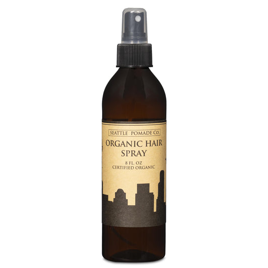 Seattle Pomade Co. Certified Organic Hair Spray made with Organic Aloe and Acacia Fiber. Strengthens & Lightly Holds Hair. Globally sourced certified organic materials.