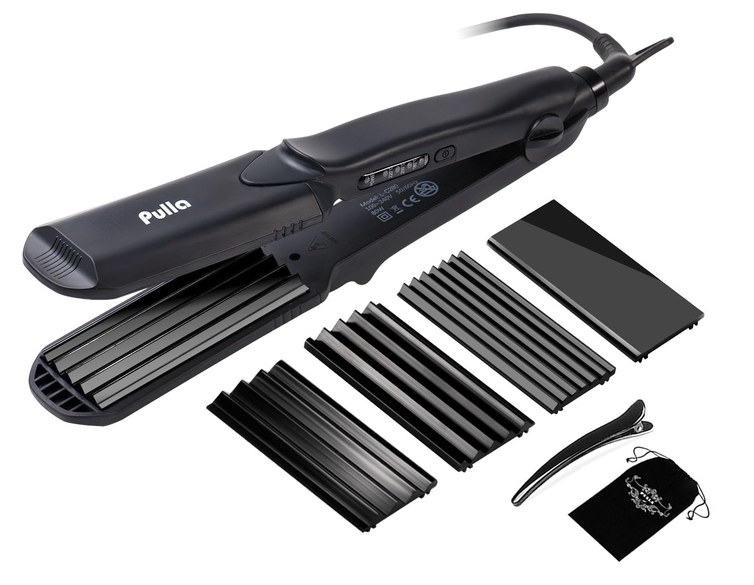 Pulla Hair Straightener and Crimper - 4 in 1 Tourmaline Ceramic Flat and Curling Iron for Hair Styling with Adjustable Temperature - Salon High Heat 320¡F - 430¡F for All Hair Types