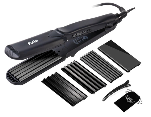 Pulla Hair Straightener and Crimper - 4 in 1 Tourmaline Ceramic Flat and Curling Iron for Hair Styling with Adjustable Temperature - Salon High Heat 320¡F - 430¡F for All Hair Types