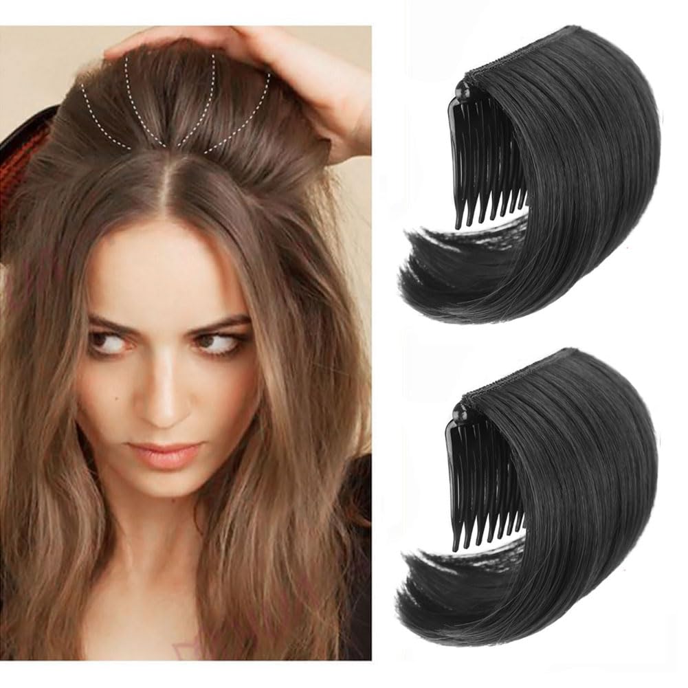 Womens Hair Clip - Invisible Base, Fluffy Hair Pad, Styling Insert Tool - Increased Volume (Nature Black)