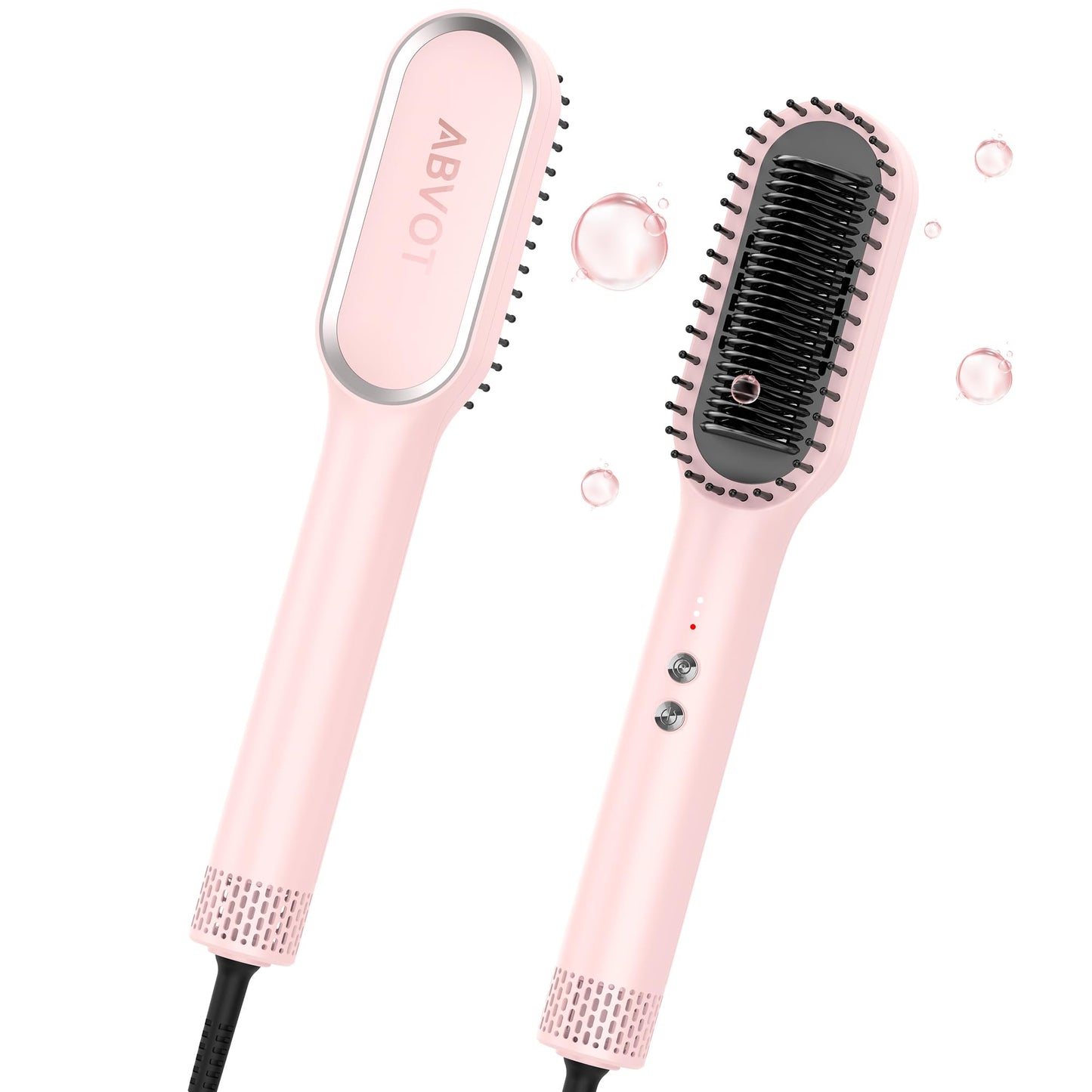 Hair Straightener Brush, Hot/Cool Air Straightener for Hair, Blow Straightener for Women Curly Frizzy Hair, Fast Heating & Dual Voltage, Travel & Daily Use, Pink