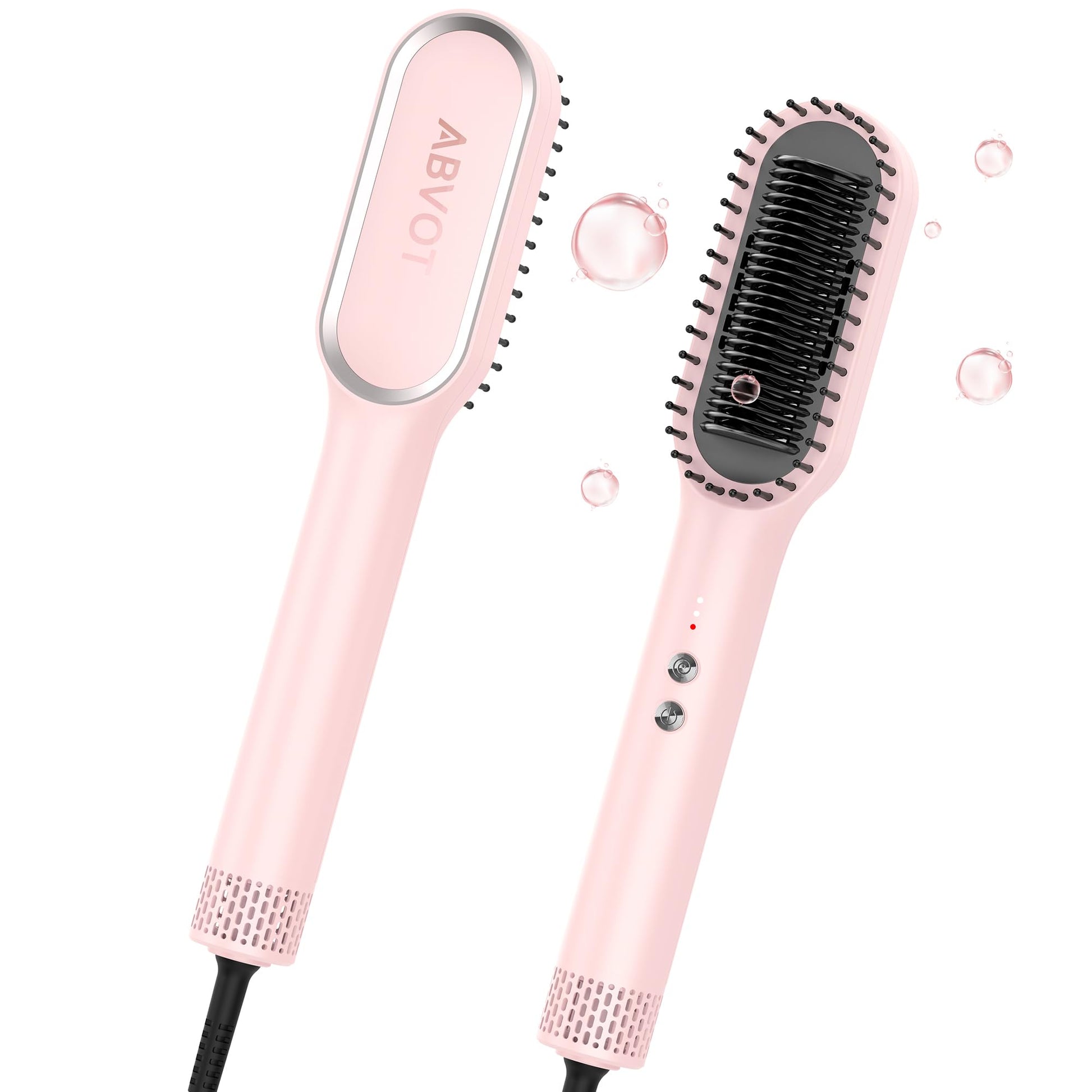 Hair Straightener Brush, Hot/Cool Air Straightener for Hair, Blow Straightener for Women Curly Frizzy Hair, Fast Heating & Dual Voltage, Travel & Daily Use, Pink