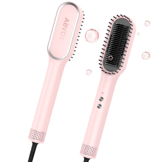 Hair Straightener Brush, Hot/Cool Air Straightener for Hair, Blow Straightener for Women Curly Frizzy Hair, Fast Heating & Dual Voltage, Travel & Daily Use, Pink