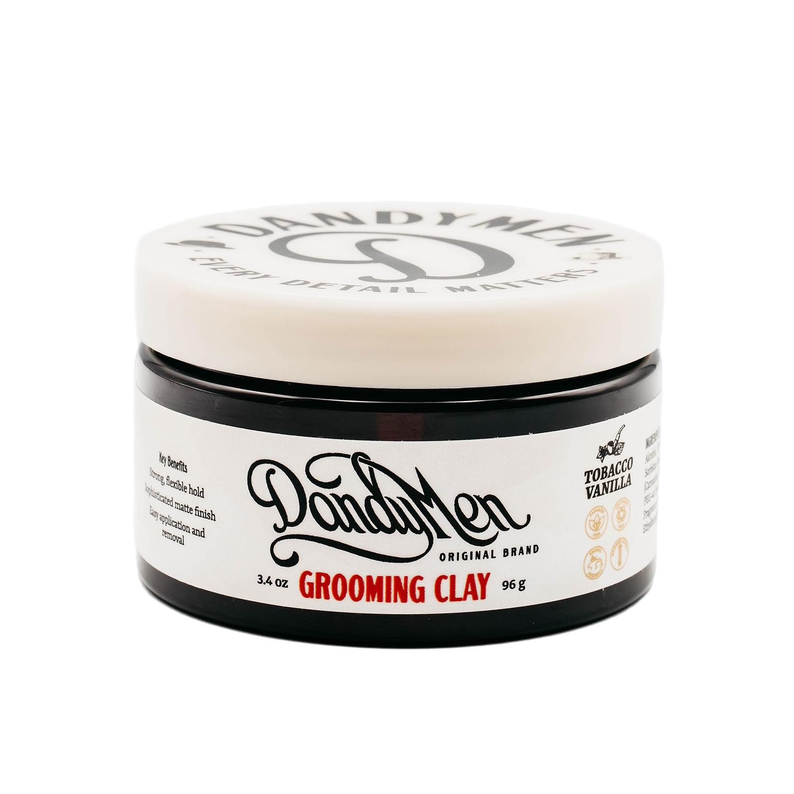 Grooming Clay Strong Hold, Natural Matte Finish, and Flexible Styling with Kaolin Clay & Beeswax Tobacco Vanilla Scent 3.4 oz (1-pack)