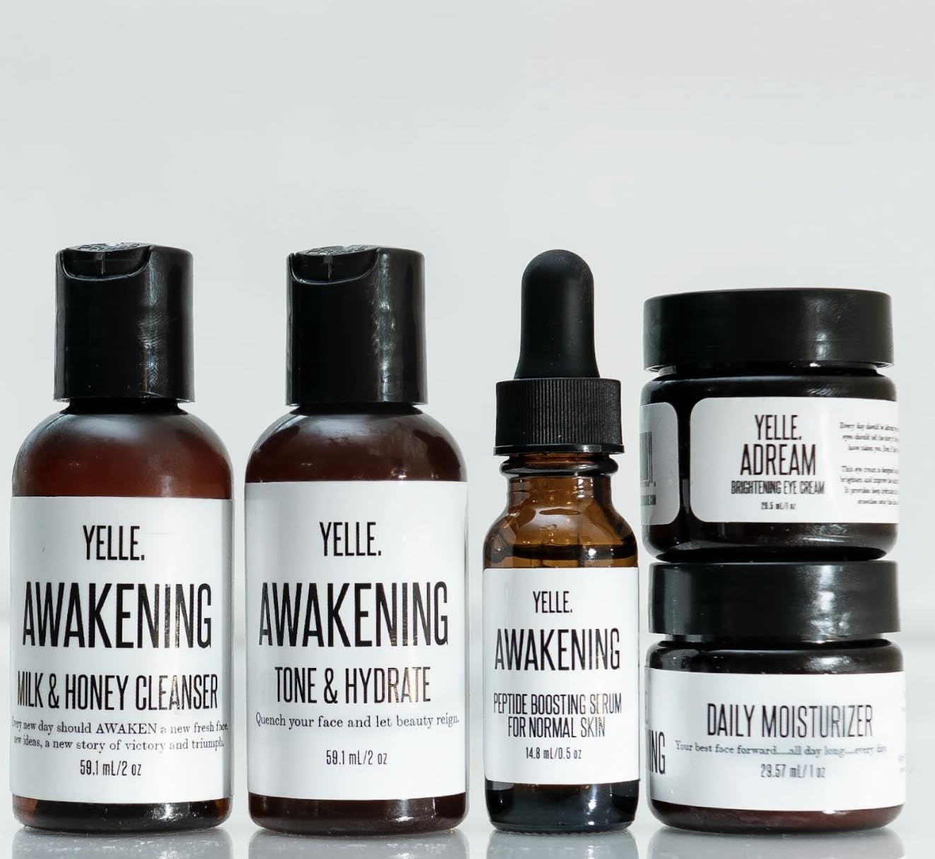 Yelle. Skincare Complete Skincare System 5-Piece Travel Kit for Hydration, Brightening, and Skin Balance Includes Cleanser, Toner, Moisturizer, Serum & Eye Cream For Dry Skin