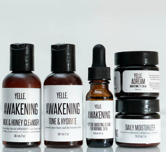 Yelle. Skincare Complete Skincare System 5-Piece Travel Kit for Hydration, Brightening, and Skin Balance Includes Cleanser, Toner, Moisturizer, Serum & Eye Cream For Dry Skin