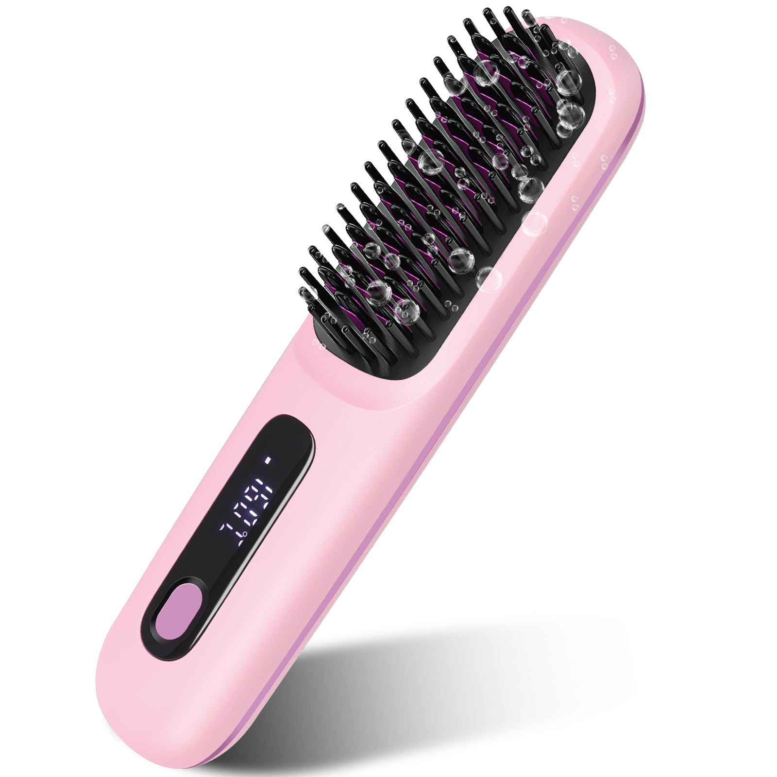 Go Brush Pro, Gobrush Pro Hair Straightening Irons, Portable Straightener Brush, Cordless Hair Straightener Comb, Rechargeable Portable Hair Straightener for Women (Pink)