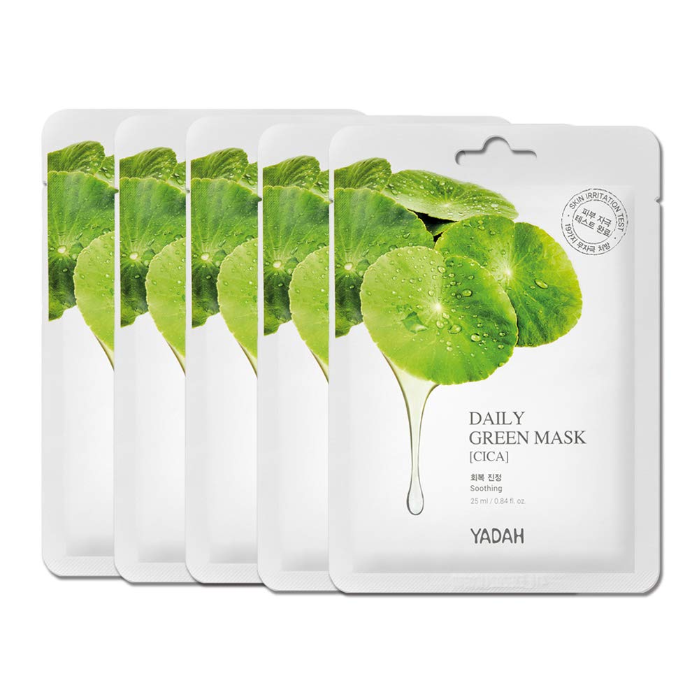 YADAH Daily Green Facial Sheet Mask, Cactus, Pack of 5 Vegan for Skin Soothing