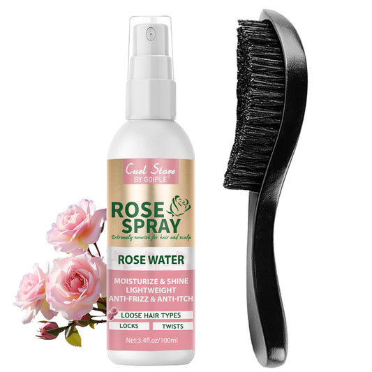 Rose Water Spray Scalp Moisturize Rose Water for Hair Refreshing- Rose Mist for Braid, Locs, Twist, Dreadlock, Rose Spray Medium Bristles for Thick Coarse Detangling Smoothing Wave Styles Set 3.4 floz