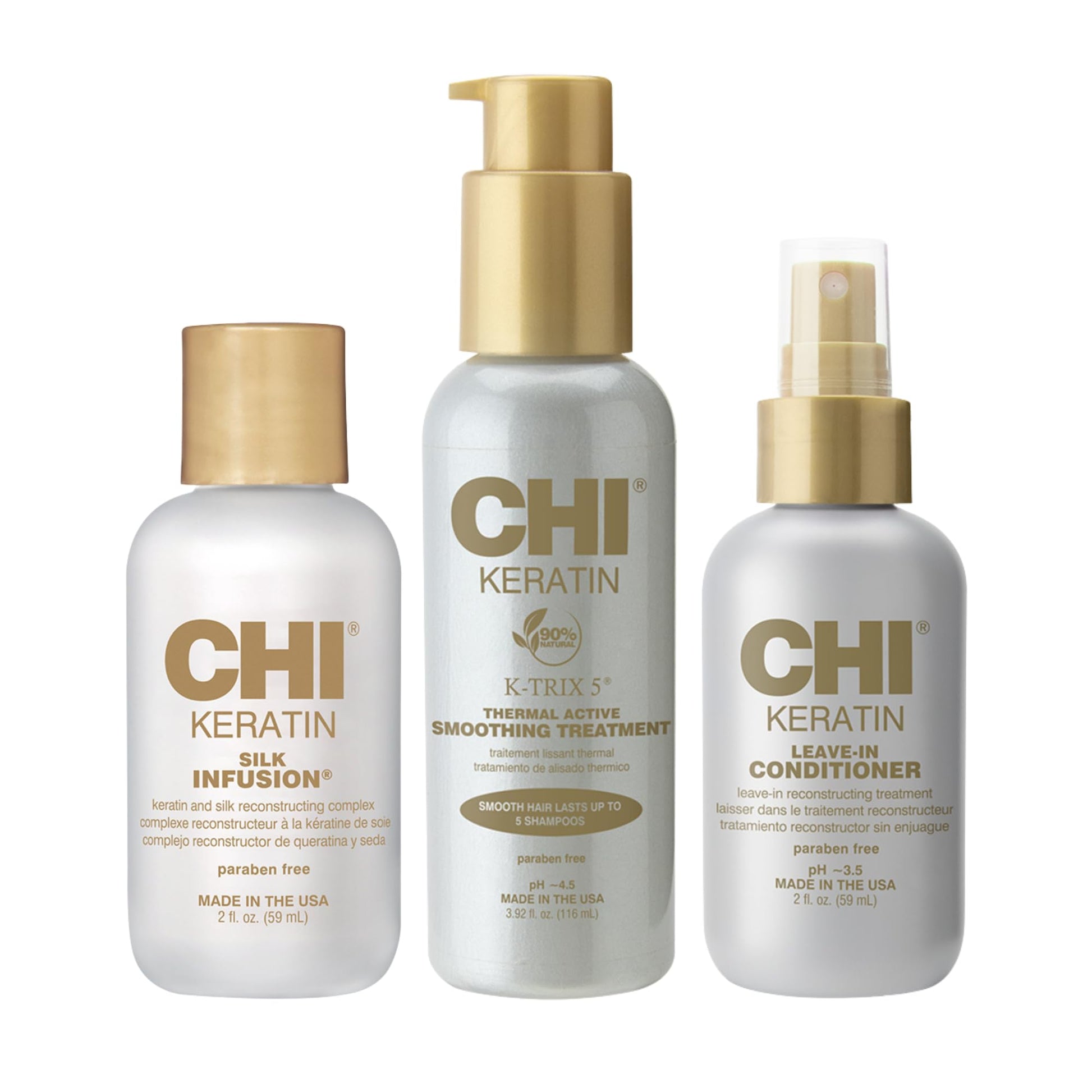CHI Ultimate Smoothing Kit, 2 Oz Keratin Silk Infusion, 3.92 Oz Keratin K-Trix, 2.26 Oz Keratin Leave-In Conditioner, Sulfate, Paraben, & Cruelty-Free (3 Products)
