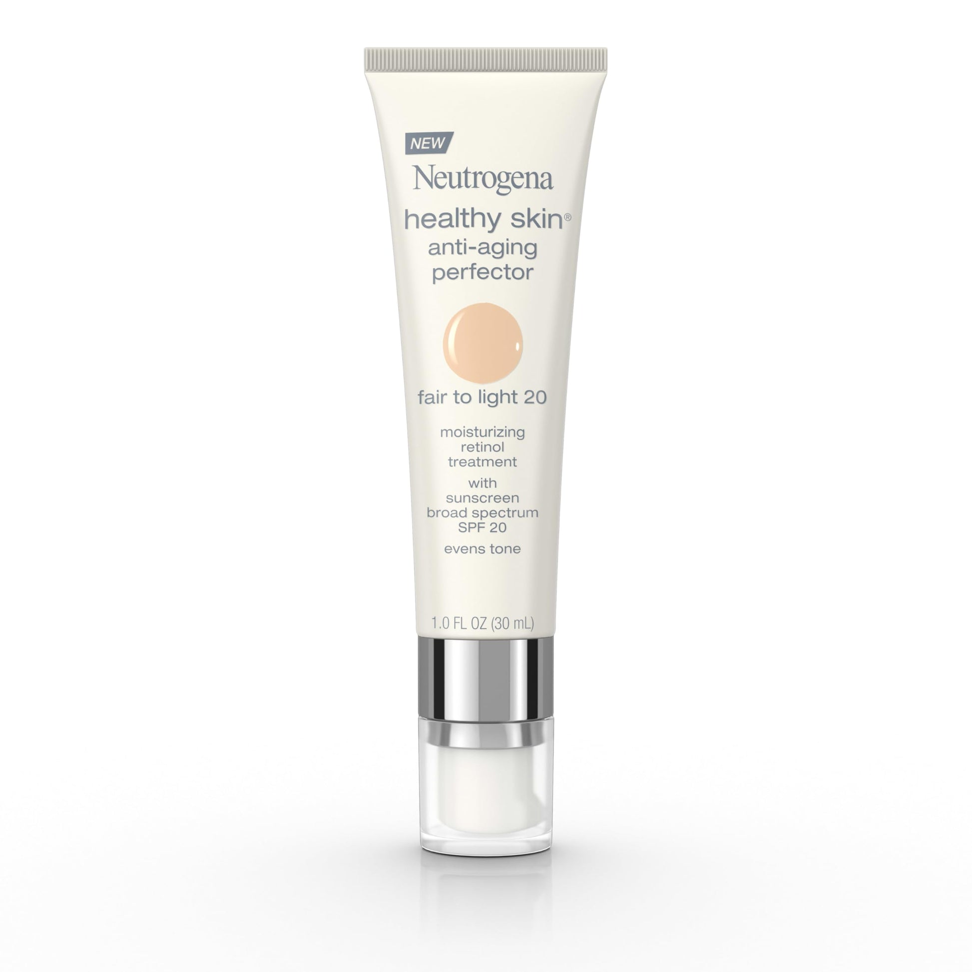 NEUTROGENA Retinol Treatment and Tinted Facial Moisturizer, Healthy Skin Anti-Aging Perfector with Broad Spectrum SPF 20 Sunscreen with Titanium Dioxide, 20 Fair to Light, 1 fl. oz